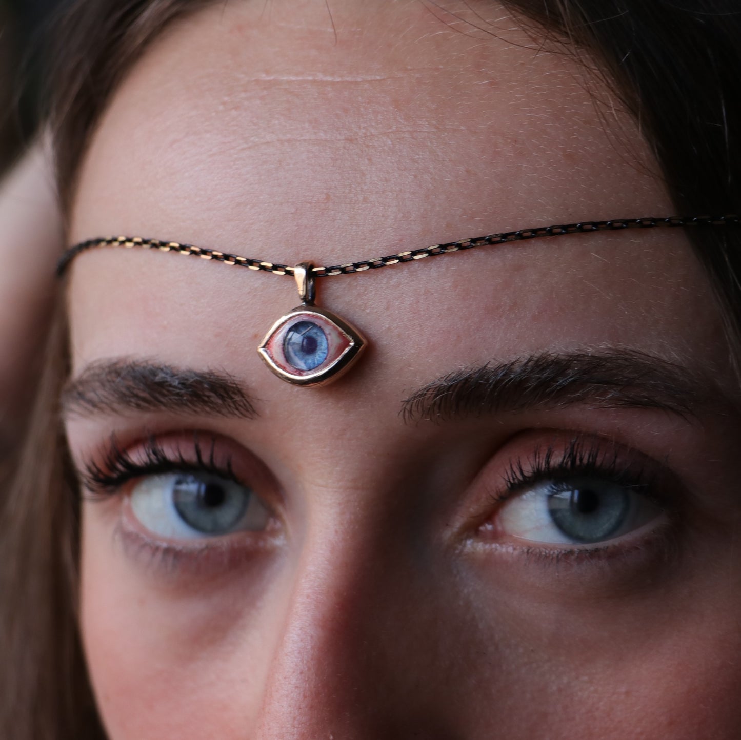 Realistic Mini Navy Blue Eye Necklace