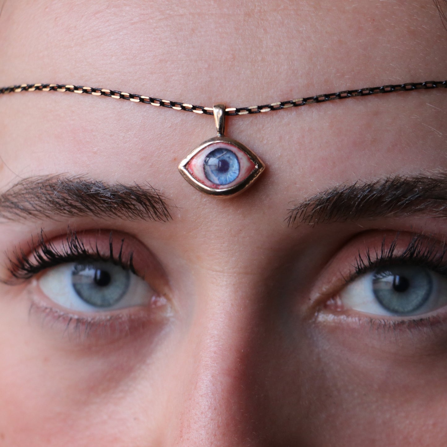 Realistic Mini Navy Blue Eye Necklace