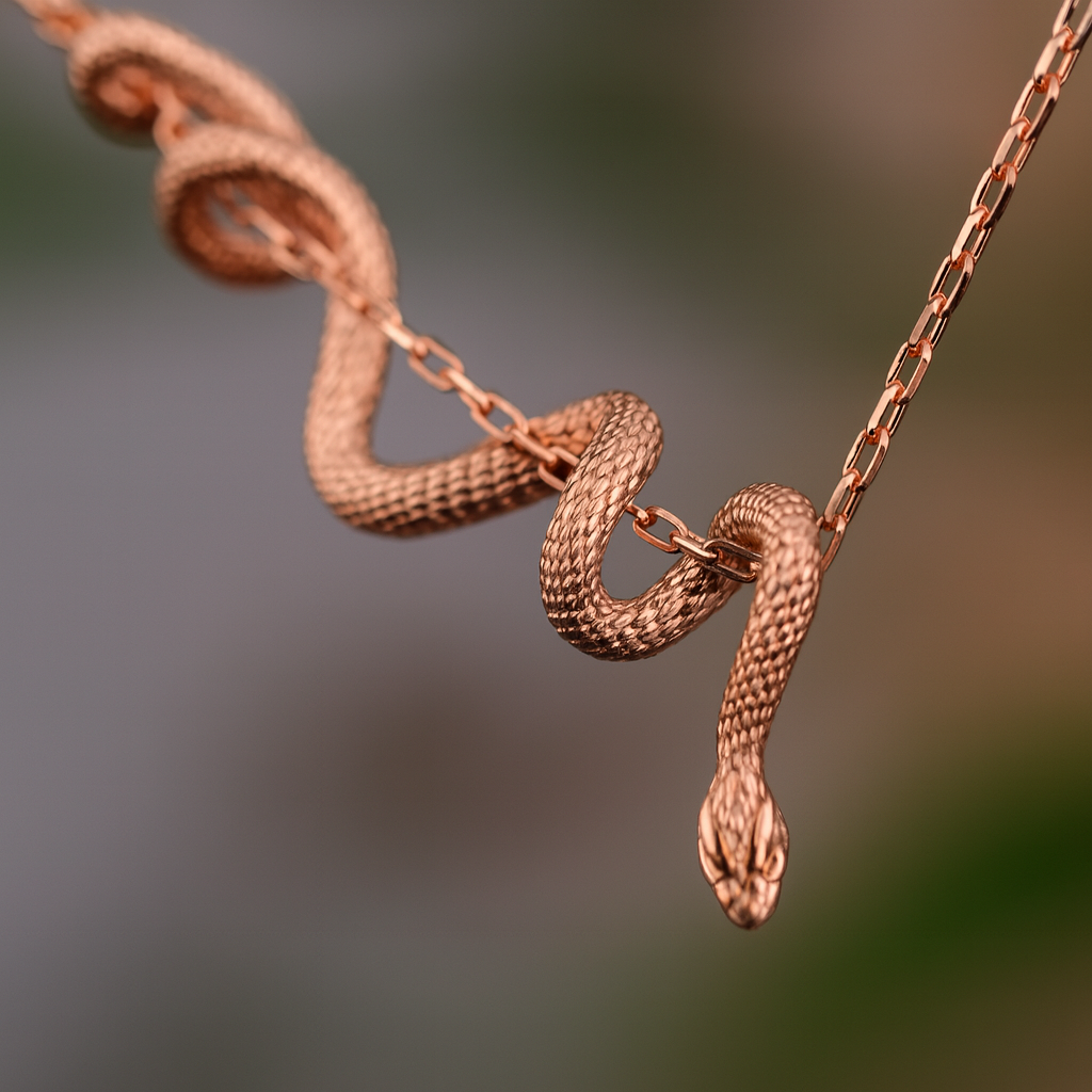 Yılan 925 Gümüş Altın Kaplama Kolye