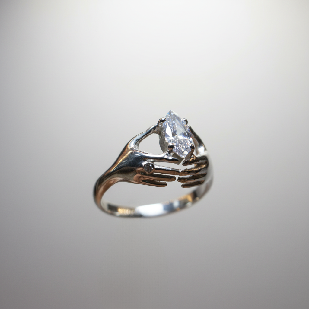 Hands Marquise Moissanite 925 Silver Ring