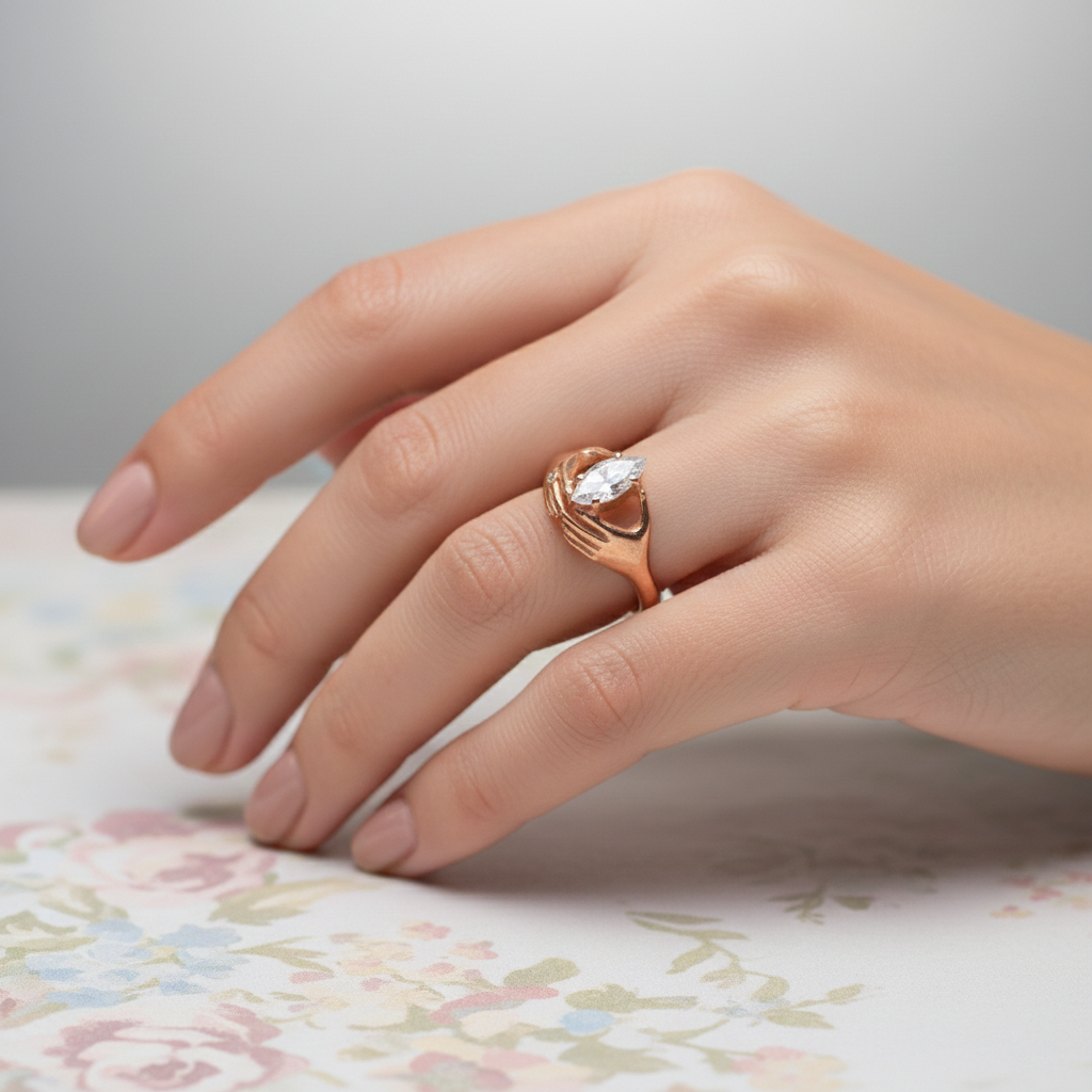 Hands Marquise Moissanite 925 Silver Ring