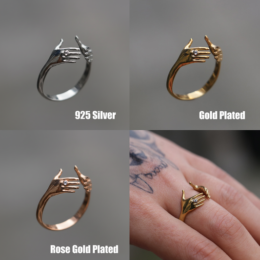 Hands 925 Silver Gold Plated Ring