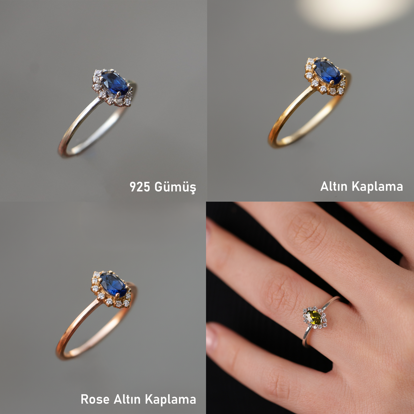 Safir ve Mozanit Set 925 Gümüş Yüzük