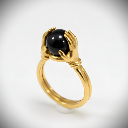 Clear Quartz 925 Silver Gold Plated Ring Between Hands