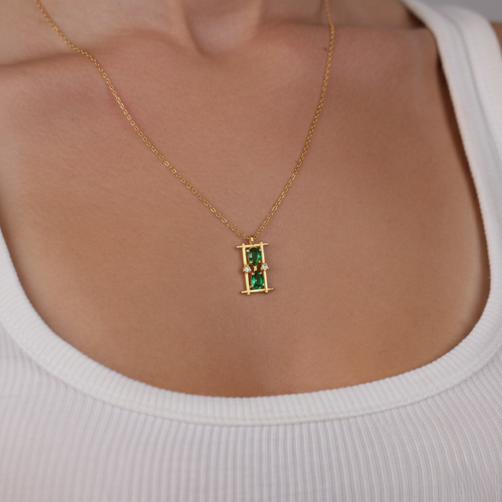 Drop Emerald 925 Silver Necklace