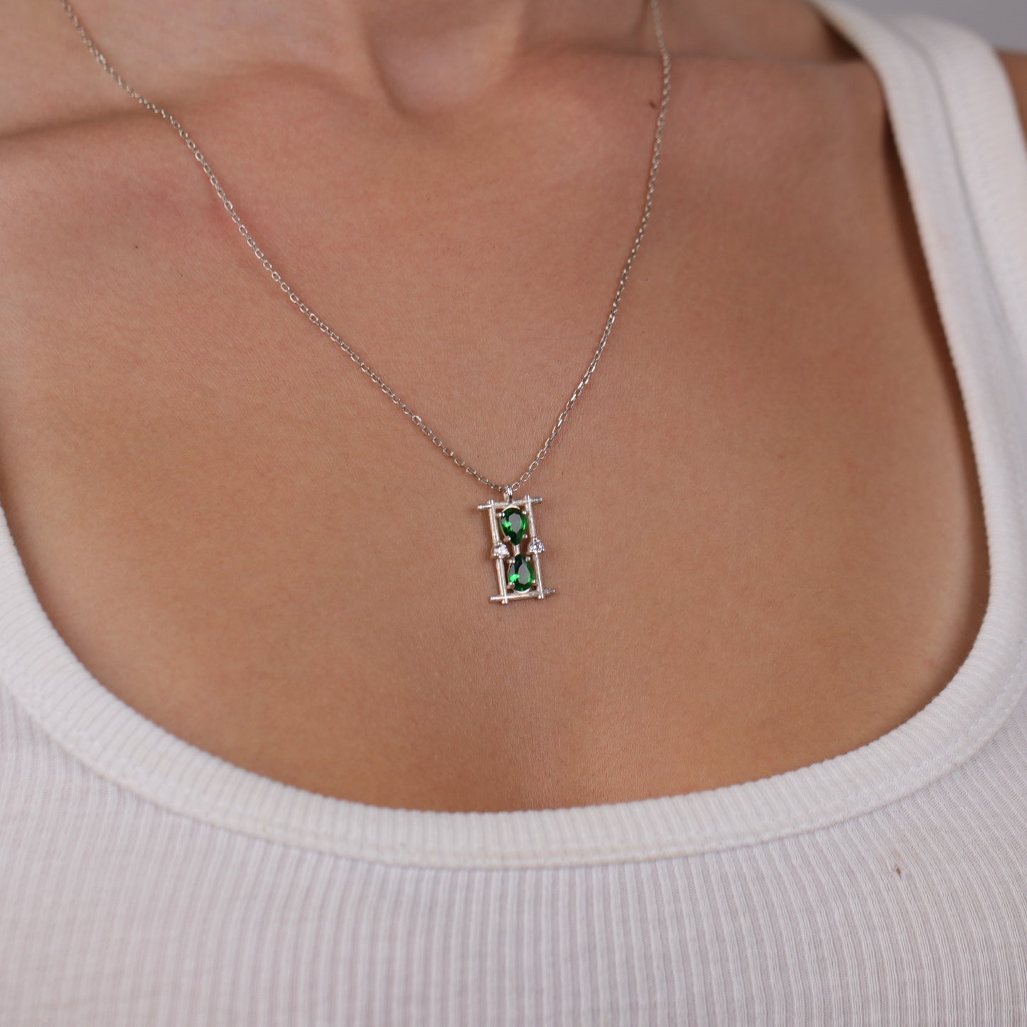 Drop Emerald 925 Silver Necklace