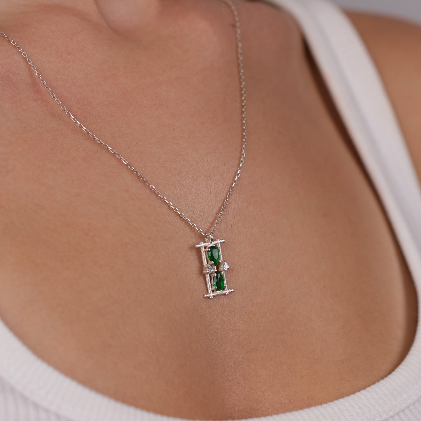 Drop Emerald 925 Silver Necklace