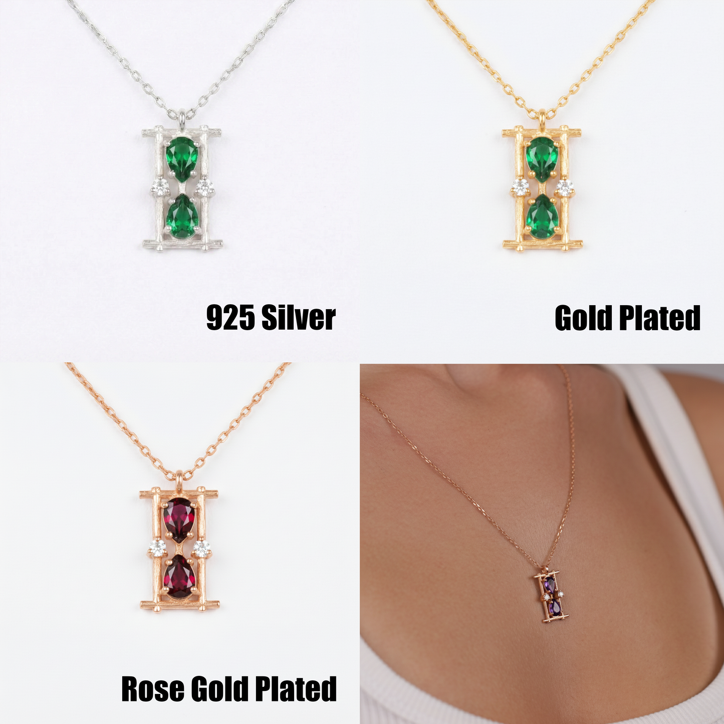 Drop Emerald 925 Silver Necklace