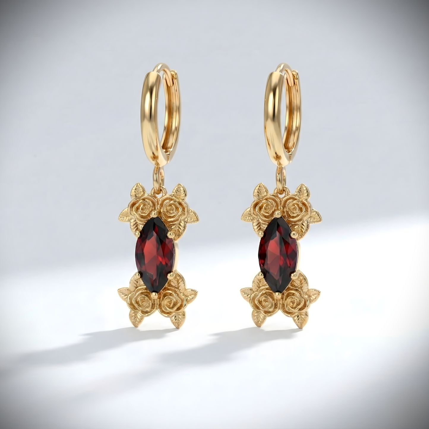 Markiz Garnet Gül Küpe (Tüm Taş ve Maden Seçenekleri)