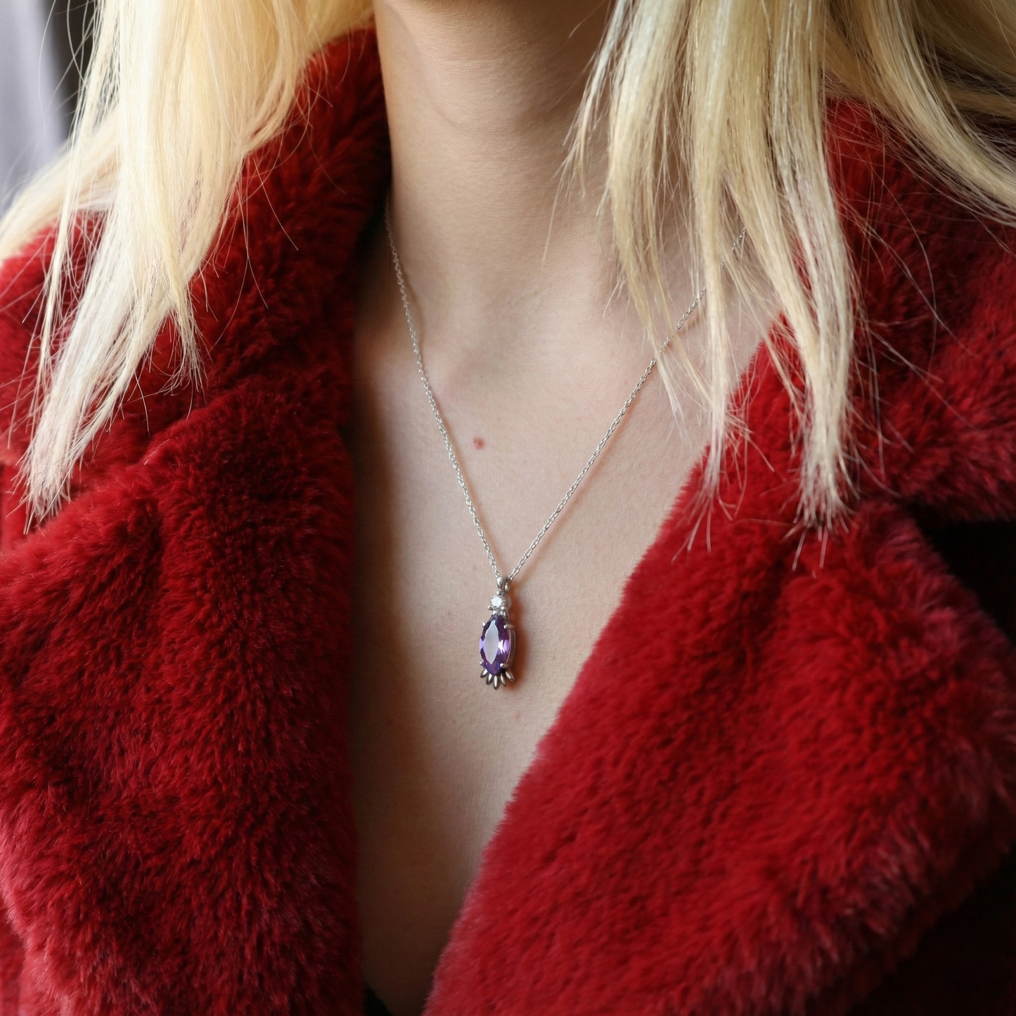 Marquise Peridot and Moissanite 925 Silver Necklace