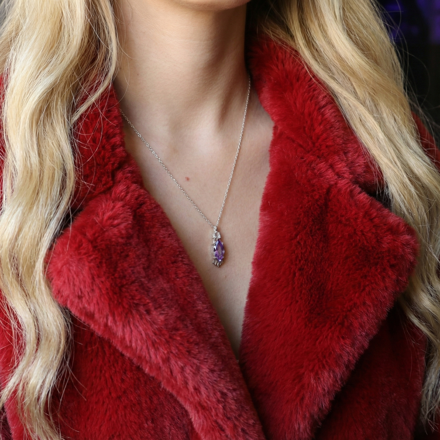 Marquise Peridot and Moissanite 925 Silver Necklace