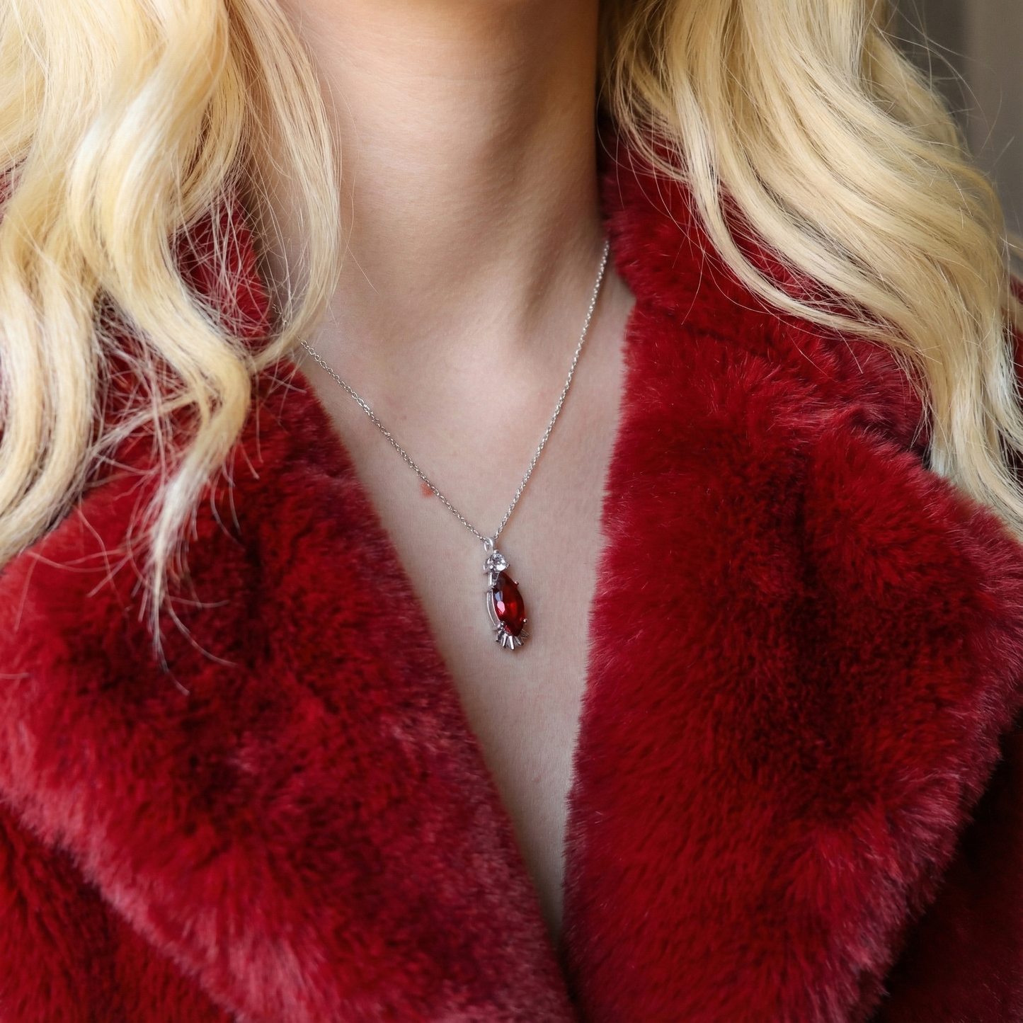 Marquise Peridot and Moissanite 925 Silver Necklace