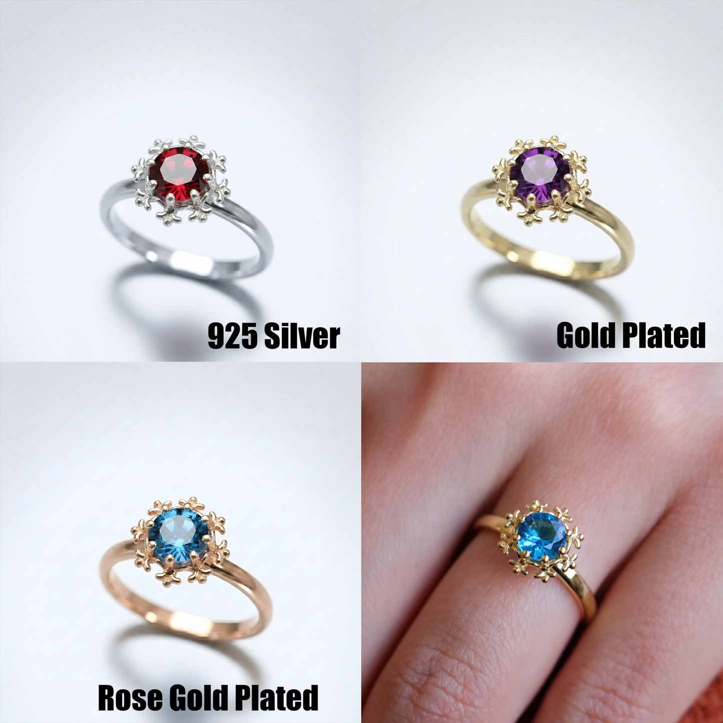 Kar Tanesi Yüzük (Tüm Taş ve Maden Seçenekleri)