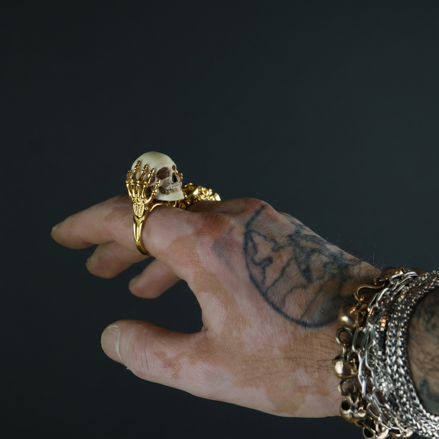 Skull Skeleton Hands 925 Silver Men's Ring