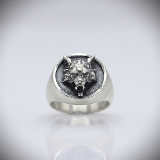 Wolf Aged 925 Silver Men's Ring