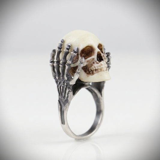 Skull Skeleton Hands 925 Silver Men's Ring