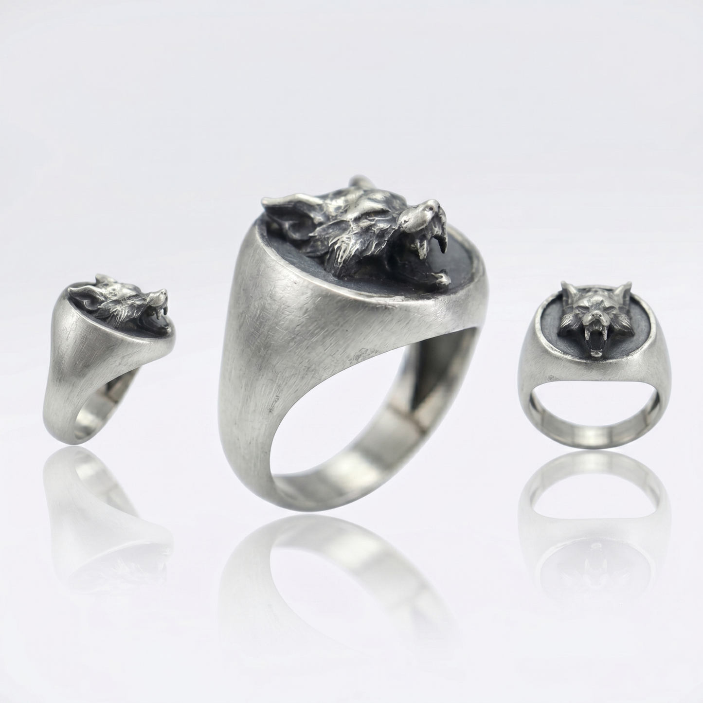 Wolf Aged 925 Silver Men's Ring