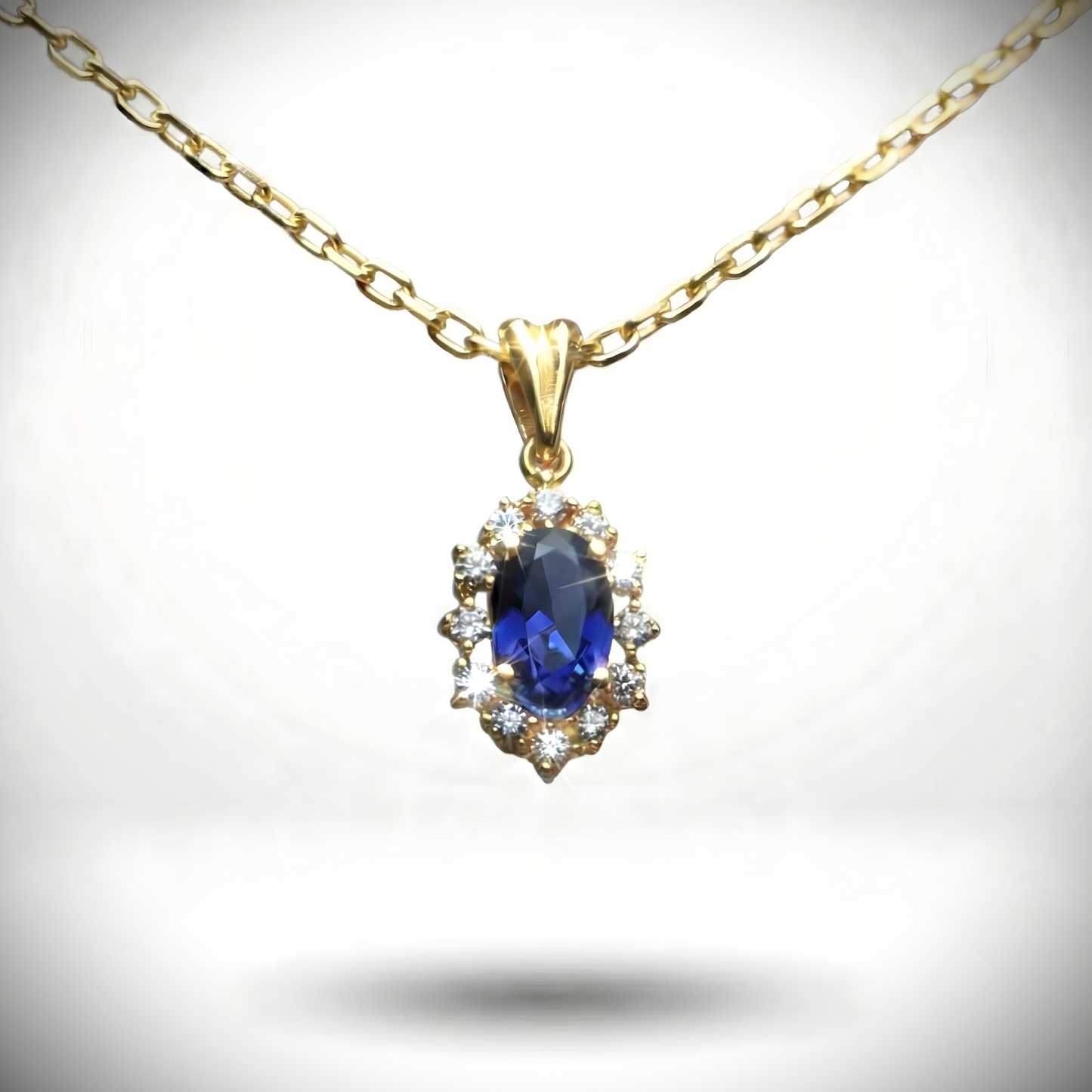 Oval Safir ve Mozanit Taşlı 925 Gümüş Kolye (Tüm Taş ve Maden Seçenekleri)