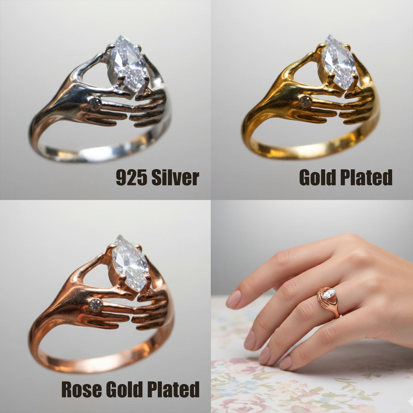 Hands Marquise Moissanite 925 Silver Ring