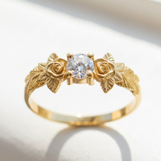 Yapraklar Mozanit 925 Gümüş Altın Kaplama Yüzük