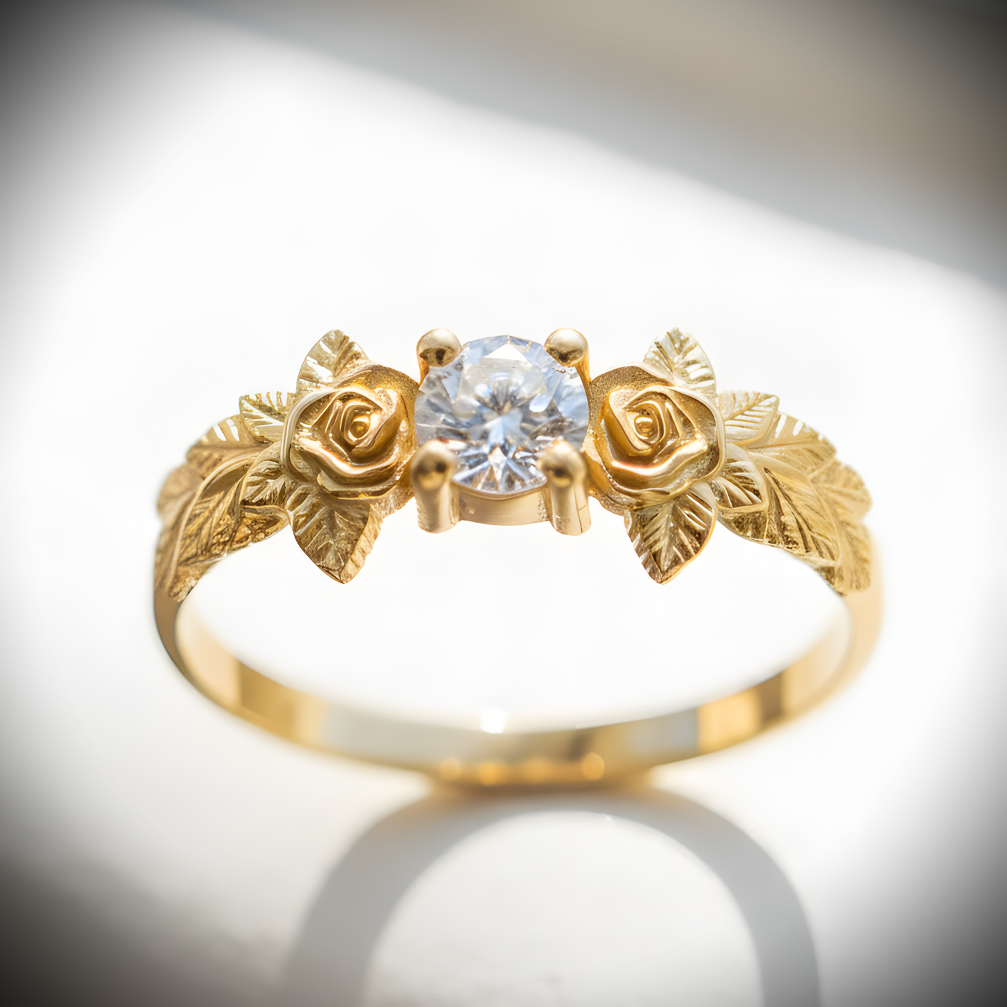 Leaves Moissanite 925 Silver Gold Plated Ring