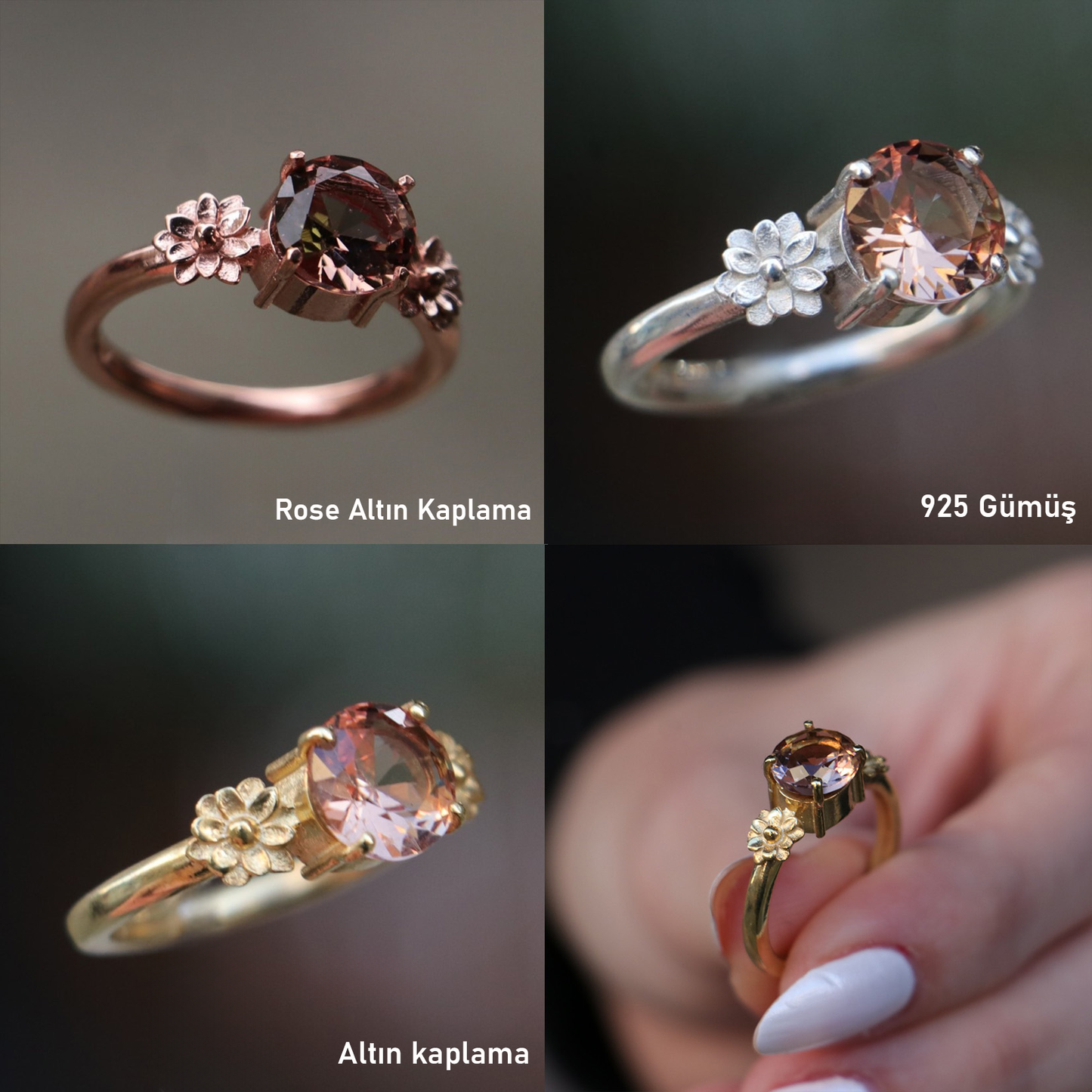 Zultanit 925 Gümüş Rose Altın Kaplama Yüzük  (Işığın gücüne göre renk değiştirir.)