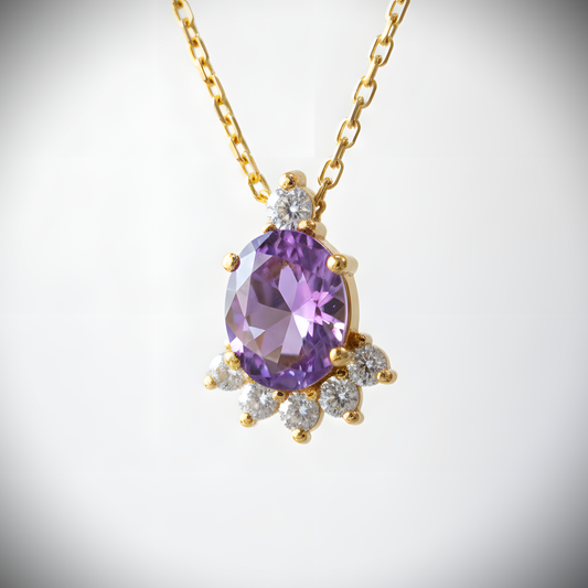 Oval Amethyst and Moissanite 925 Silver Necklace