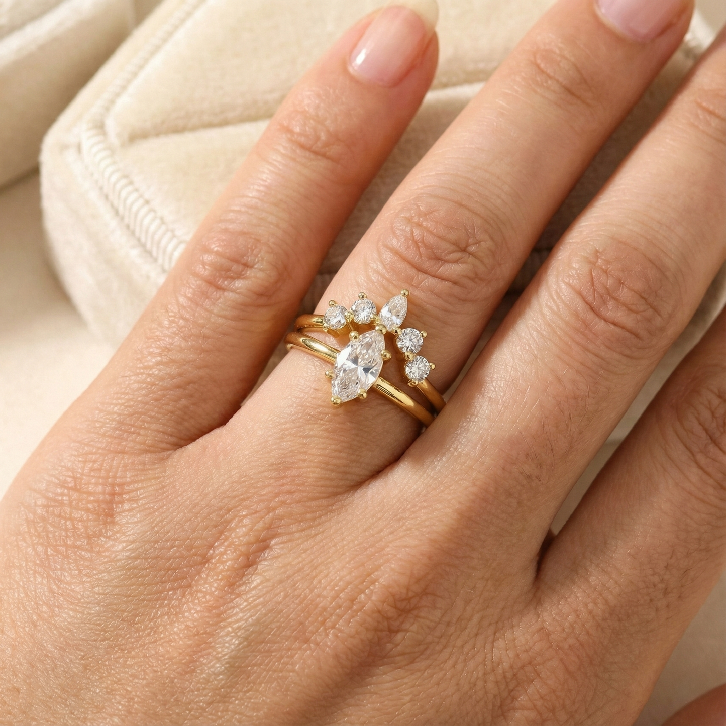 Garnet İkili Set 925 Gümüş Altın Kaplama Yüzük