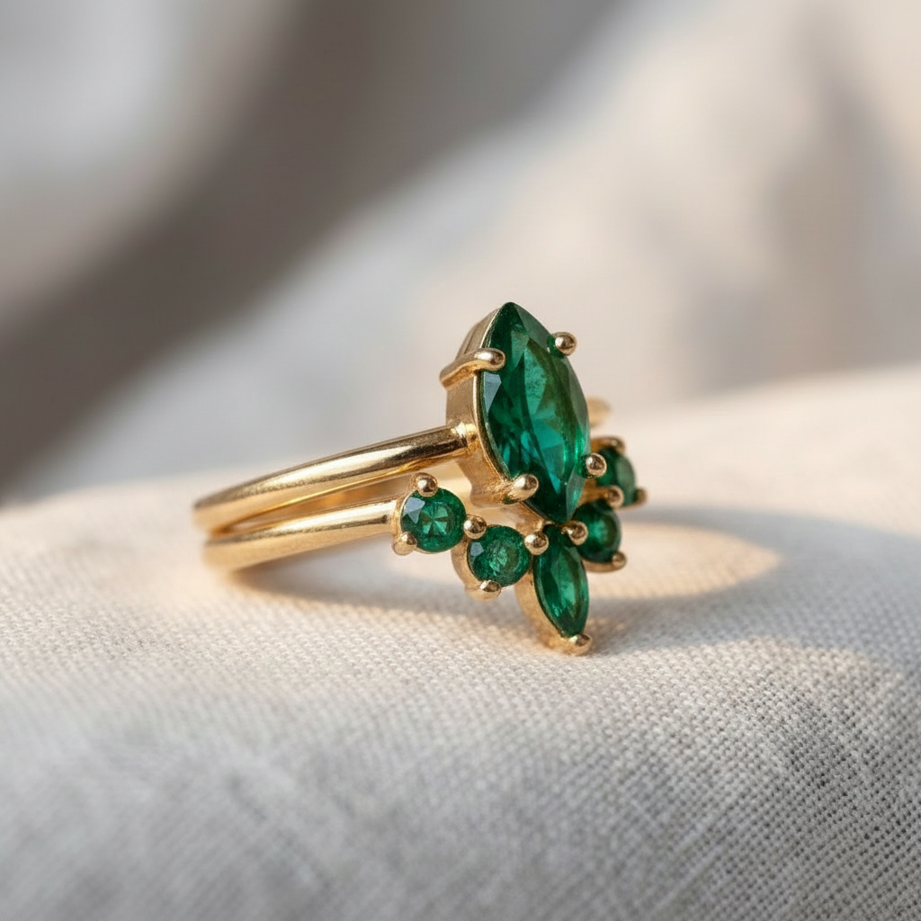 Garnet İkili Set 925 Gümüş Altın Kaplama Yüzük