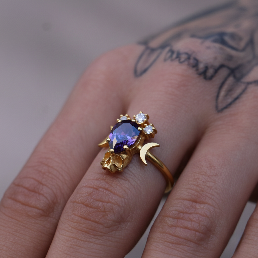 Moon Goddess Death Tanzanite 925 Silver Ring