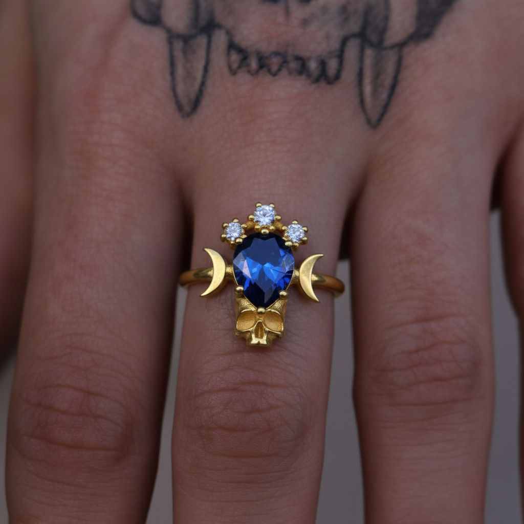 Moon Goddess Death Tanzanite 925 Silver Ring