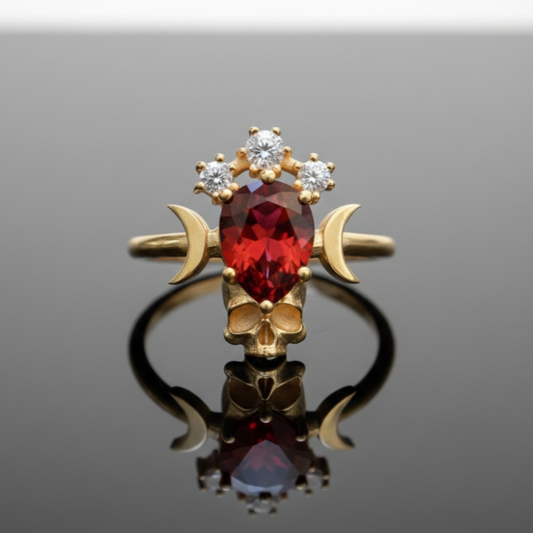 Moon Goddess Death Garnet 925 Silver Ring