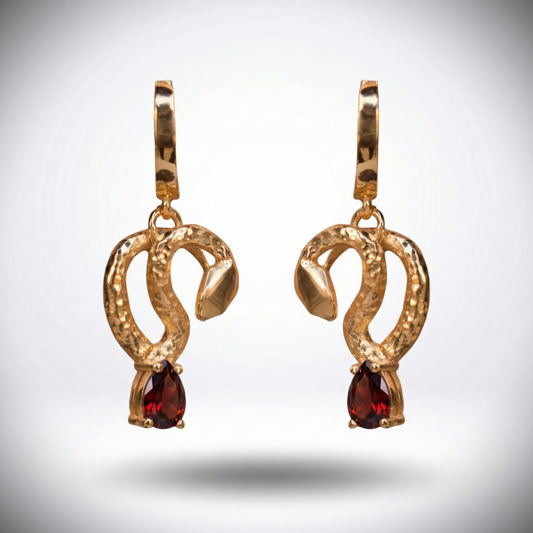 Yılan Damla Garnet Taşlı 925 Gümüş Küpe (Tüm Maden ve Taş Seçenekleri)