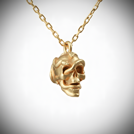 Mini Snake Skull 925 Oxidized Silver Necklace