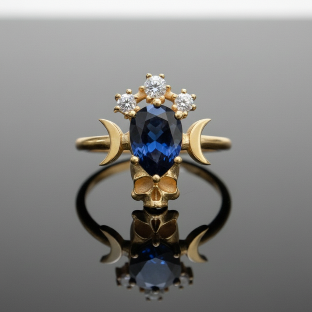 Ay Tanrıçası Death Safir 925 Gümüş Yüzük