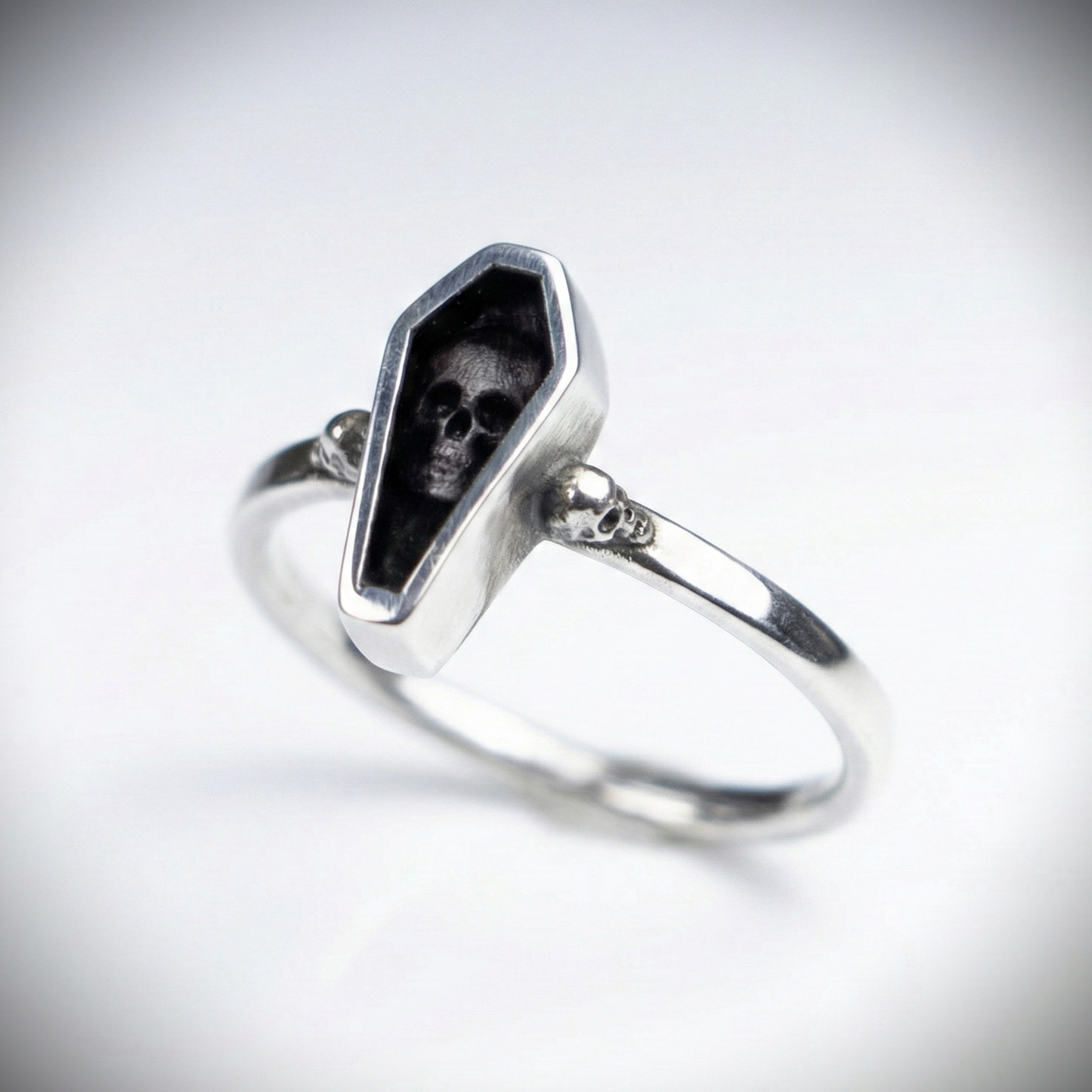 Coffin Skull 925 Silver Black Ring