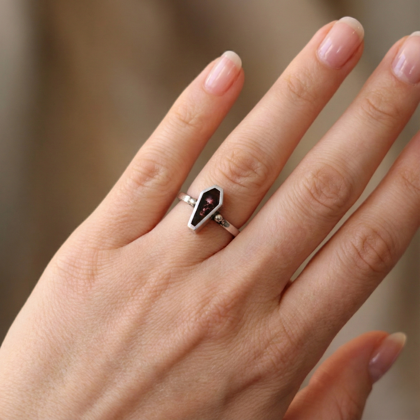 Coffin Skull 925 Silver Black Ring