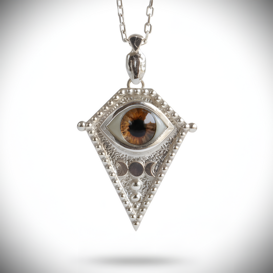 Handmade Triple Moon Necklace | "Oracle Eye" Talisman | Mystical Jewelry with Realistic Eyes